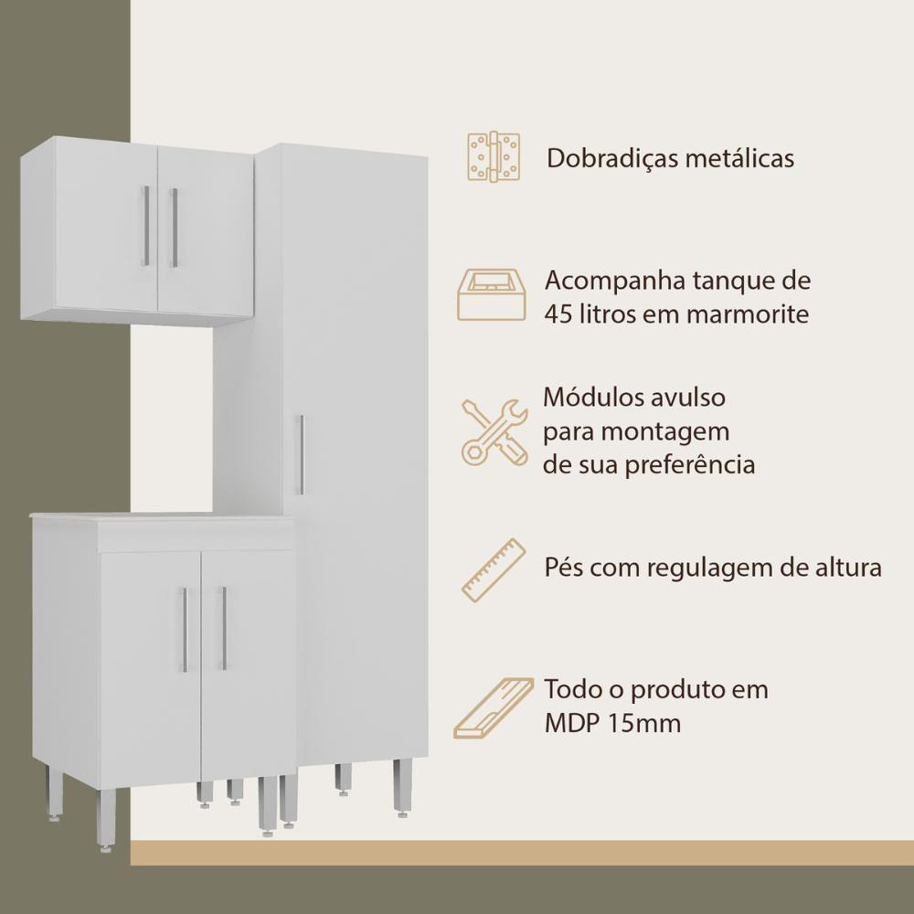 Conjunto Armários De Lavanderia Com Gabinete E Tanque 45l Multimóveis Cr30041 Branco - 3