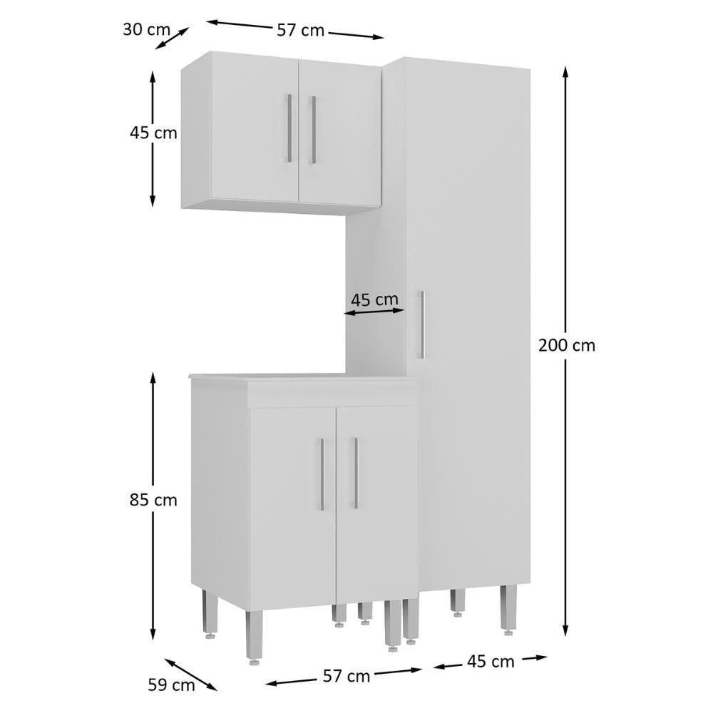 Conjunto Armários De Lavanderia Com Gabinete E Tanque 45l Multimóveis Cr30041 Branco - 4