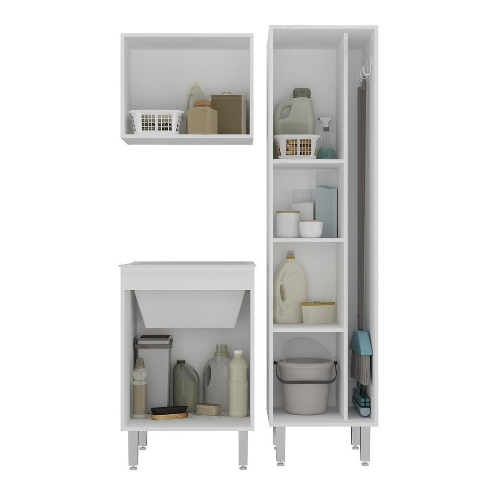 Conjunto Armários De Lavanderia Com Gabinete E Tanque 45l Multimóveis Cr30041 Branco - 5