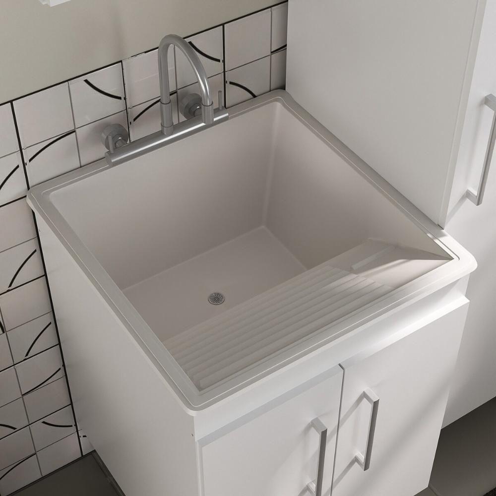 Conjunto Armários De Lavanderia Com Gabinete E Tanque 45l Multimóveis Cr30041 Branco - 6