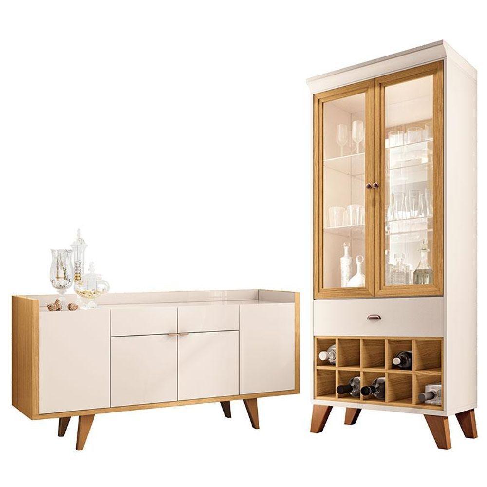 Buffet Melodia E Cristaleira ópera Off White Cinamomo - Hb Móveis - 1