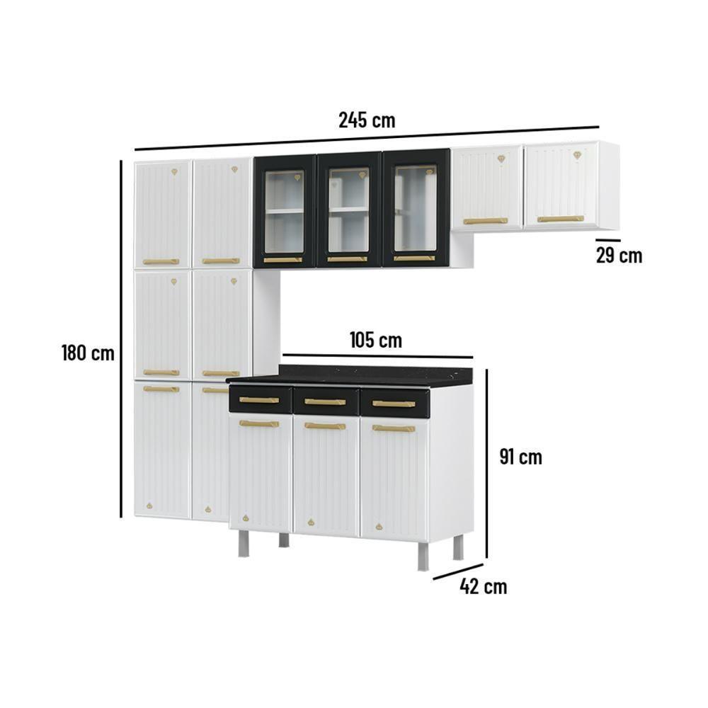 Cozinha Completa Modulada Aço 4 Peças Com Balcão Com Tampo Multimóveis Cr20370 Branco-preto - 3