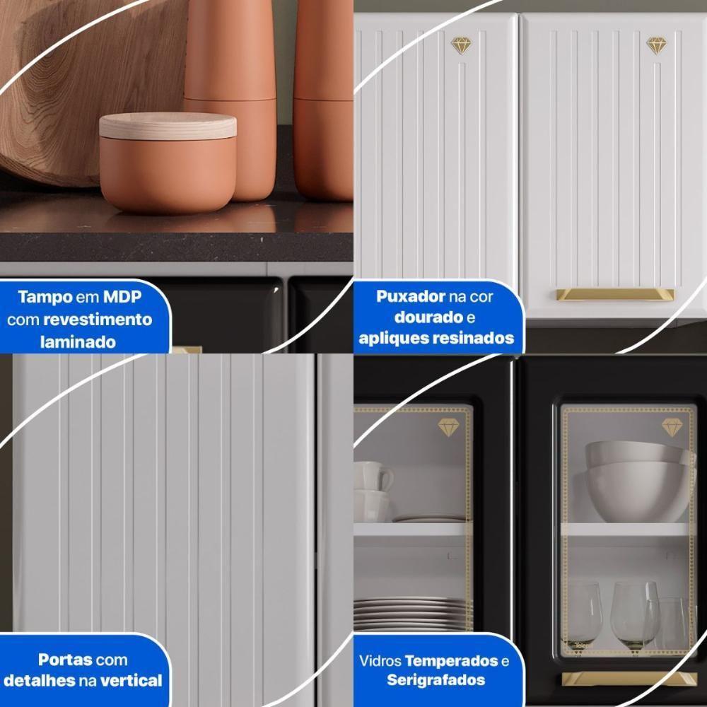 Cozinha Completa Modulada Aço 4 Peças Com Balcão Com Tampo Multimóveis Cr20370 Branco-preto - 6