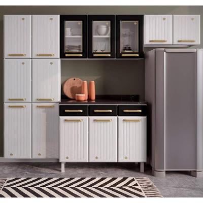 Cozinha Completa Modulada Cr20370 3 Gavetas Aço 245cm Branco-preto com Balcão