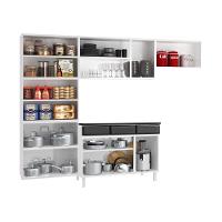 Cozinha Completa Modulada Aço 4 Peças Com Balcão Com Tampo Multimóveis Cr20370 Branco-preto