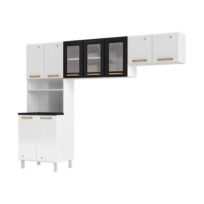Cozinha Compacta Aço 3 Peças CR20367 em Aço 245cm Branco-preto com Nicho para Micro-ondas