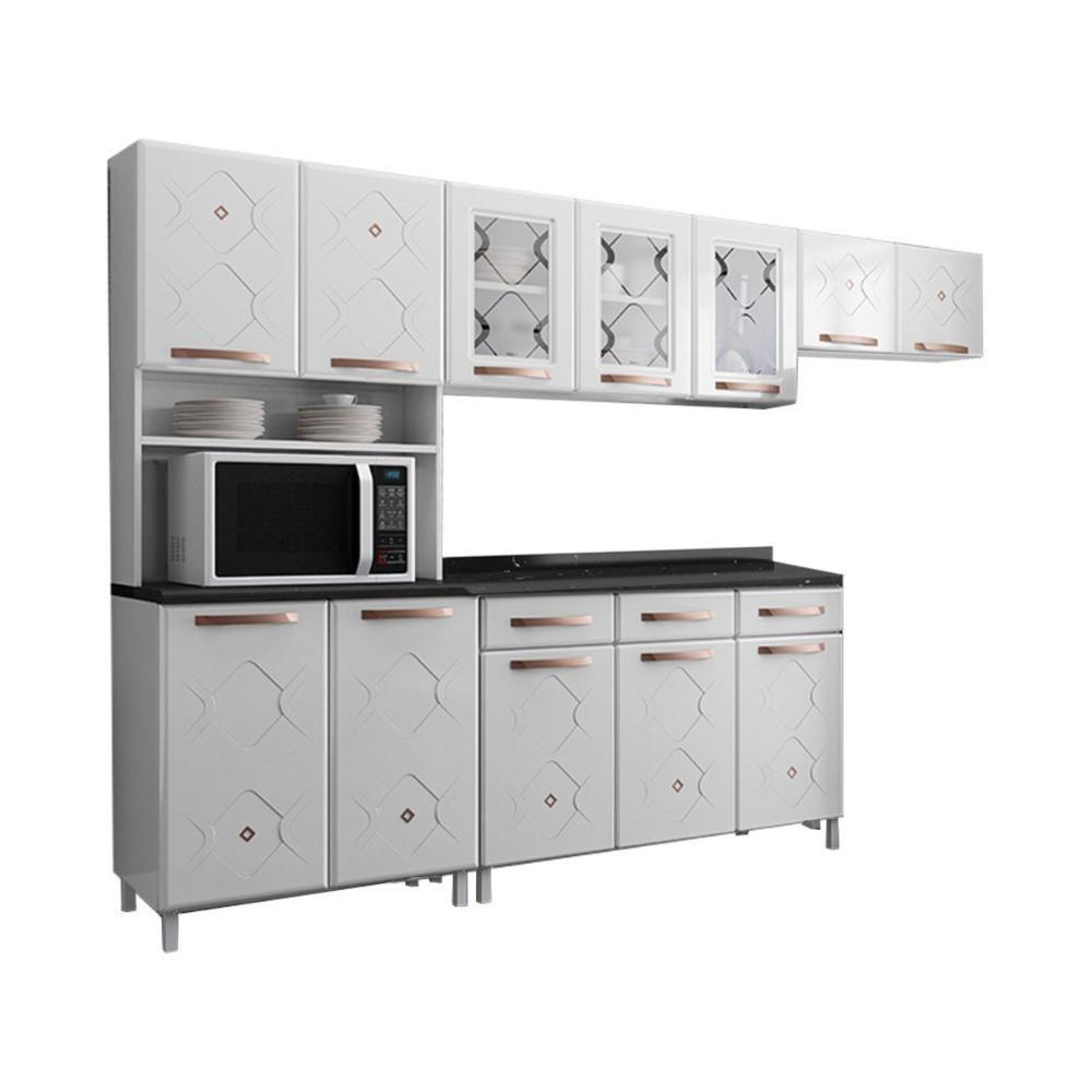 Cozinha Completa Modulada De Aço 4 Peças Com Vidros E Balcão Multimóveis Cr20353 Branco - 2