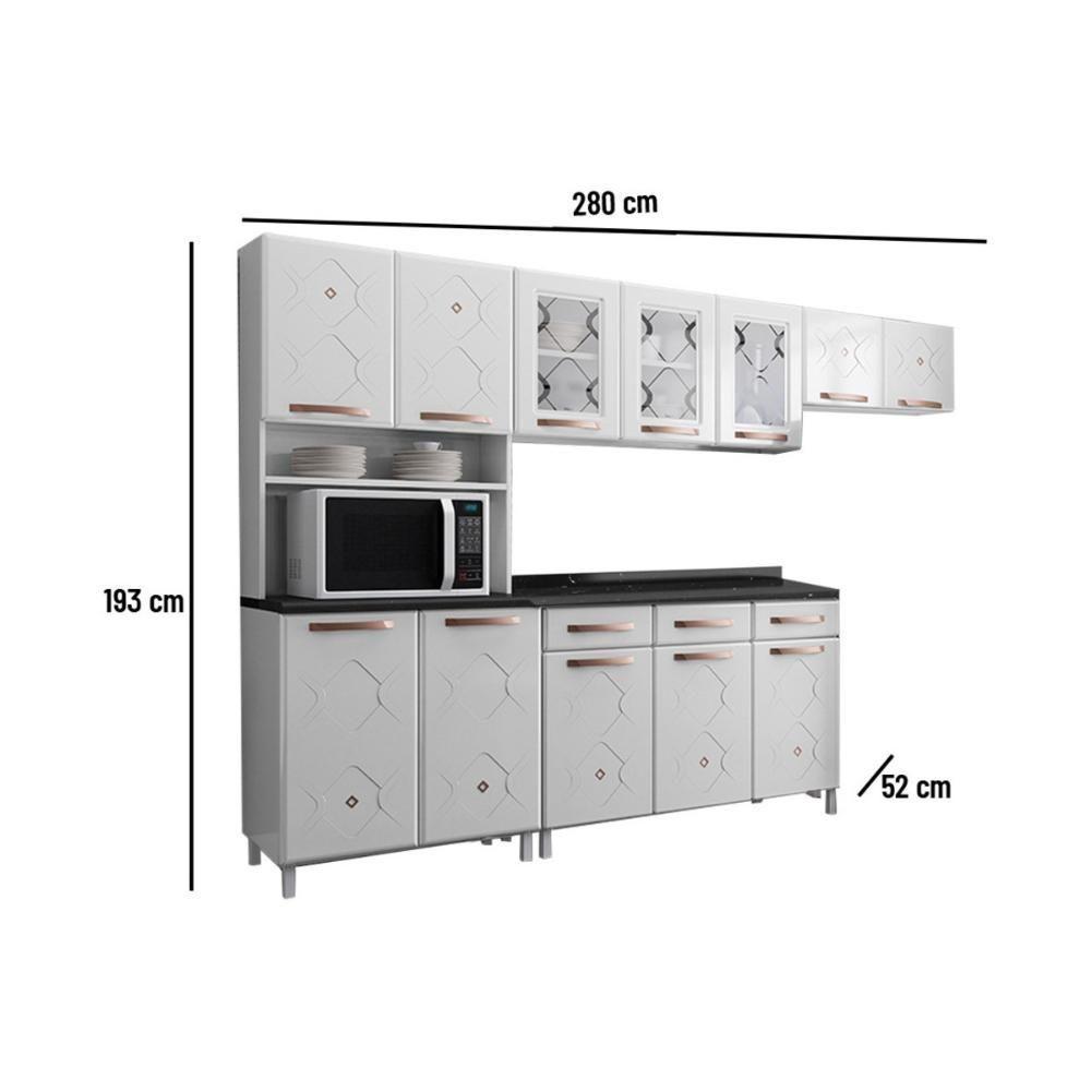 Cozinha Completa Modulada De Aço 4 Peças Com Vidros E Balcão Multimóveis Cr20353 Branco - 3