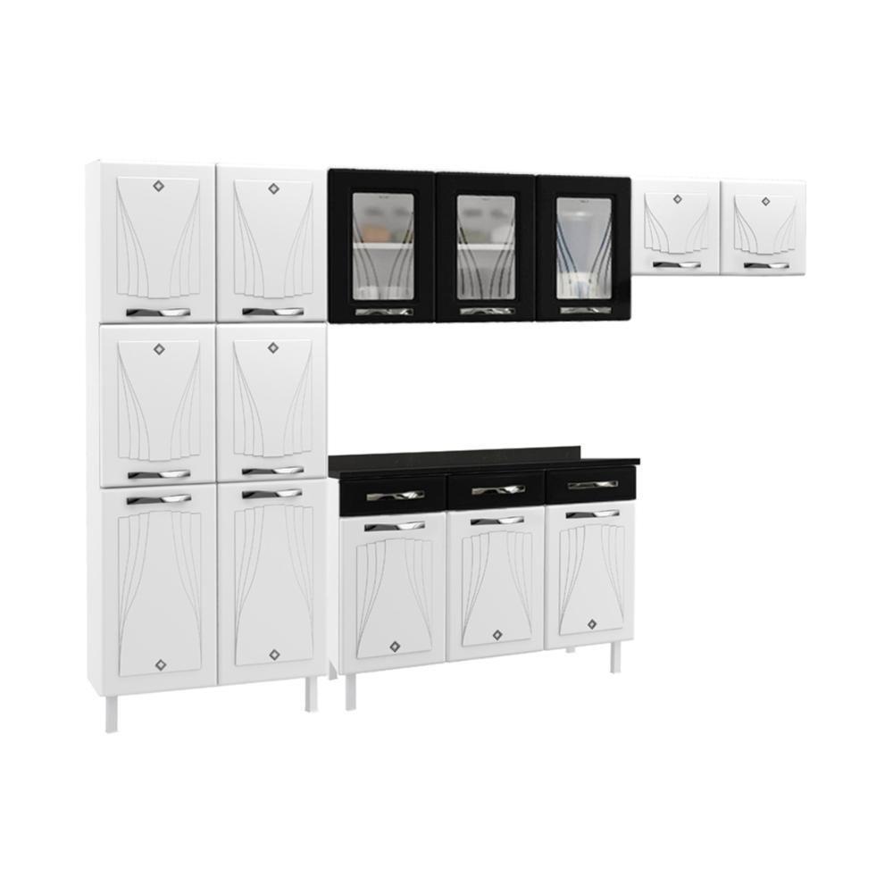 Cozinha Completa Modulada De Aço 4 Peças Com Vidros E Balcão Multimóveis Cr20356 Branco-preto - 2