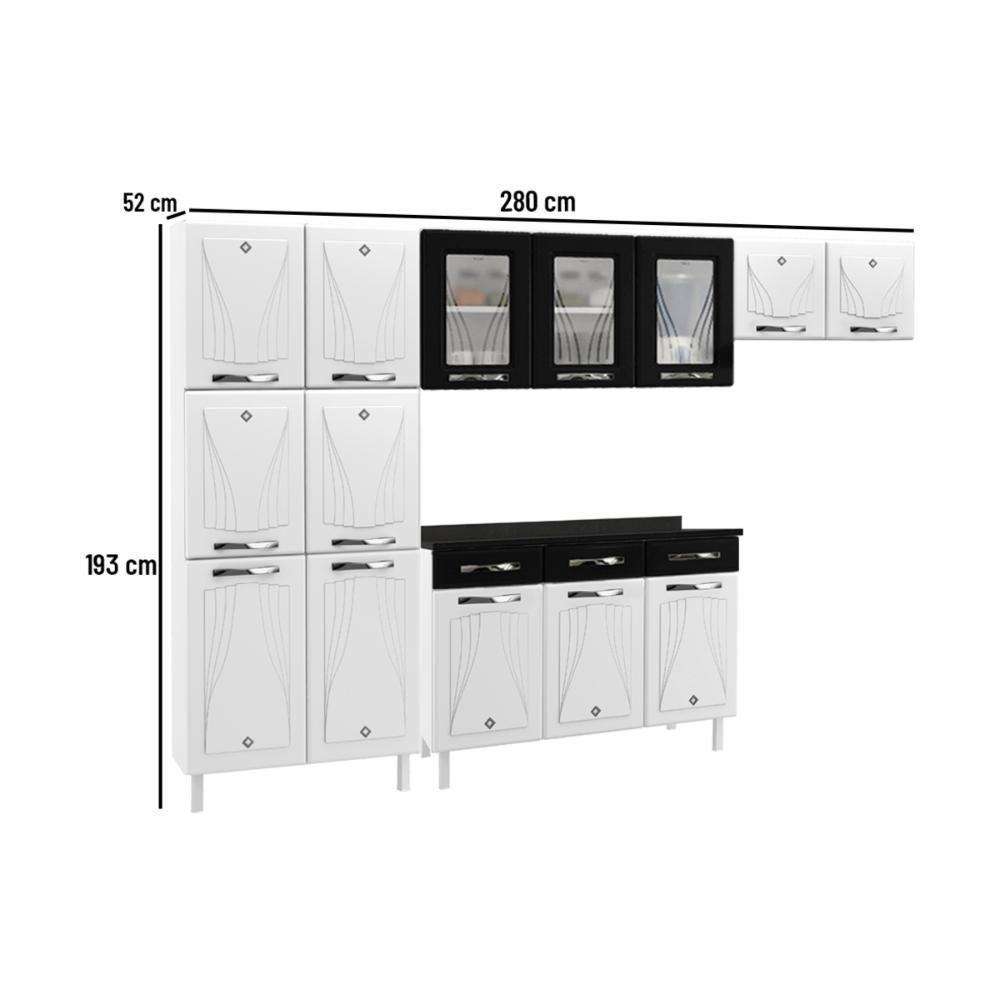 Cozinha Completa Modulada De Aço 4 Peças Com Vidros E Balcão Multimóveis Cr20356 Branco-preto - 3