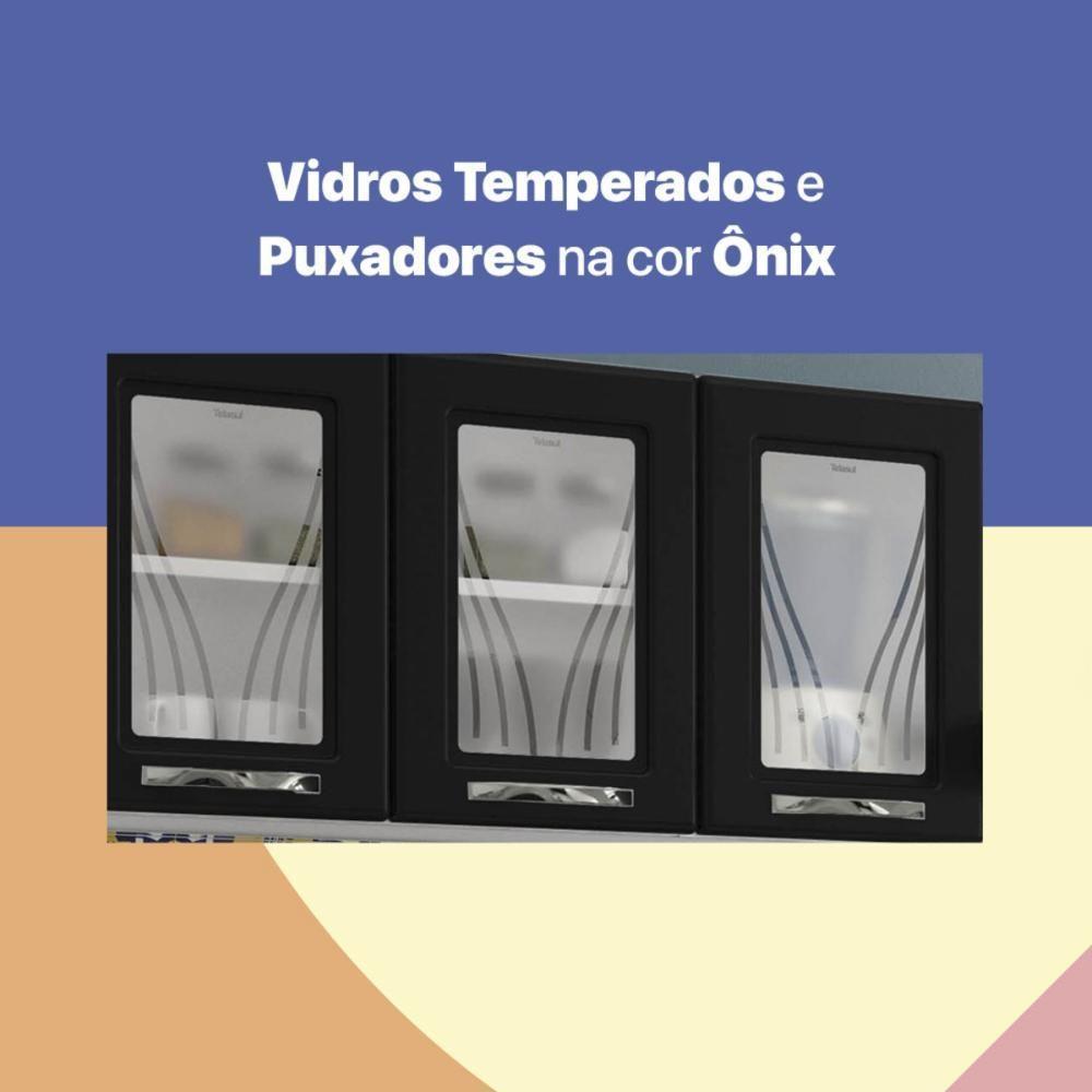 Cozinha Completa Modulada De Aço 4 Peças Com Vidros E Balcão Multimóveis Cr20356 Branco-preto - 7