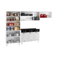 Cozinha Completa Modulada De Aço 4 Peças Com Vidros E Balcão Multimóveis Cr20356 Branco-preto