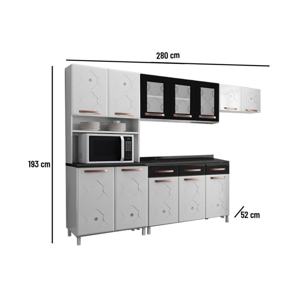 Cozinha Completa Modulada De Aço 4 Peças Com Vidros E Balcão Multimóveis Cr20353 Branco-preto - 4