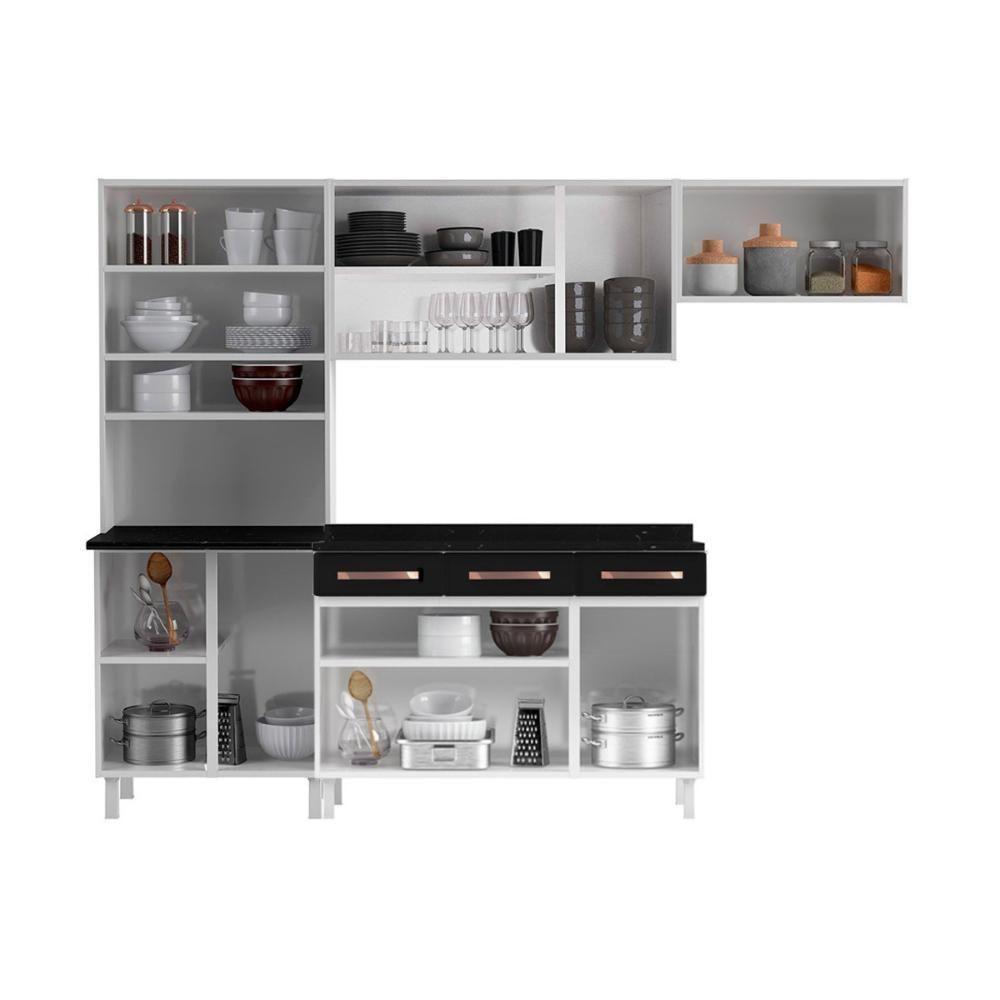 Cozinha Completa Modulada De Aço 4 Peças Com Vidros E Balcão Multimóveis Cr20353 Branco-preto - 5