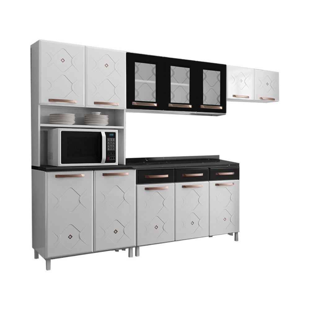 Cozinha Completa Modulada De Aço 4 Peças Com Vidros E Balcão Multimóveis Cr20353 Branco-preto - 7