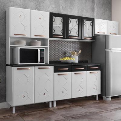 Cozinha Completa Modulada Cr20353 4 Portas Aço 280cm Branco Preto com Tampo MDP