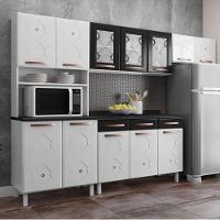 Cozinha Completa Modulada De Aço 4 Peças Com Vidros E Balcão Multimóveis Cr20353 Branco-preto - 1