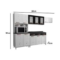 Cozinha Completa Modulada De Aço 4 Peças Com Vidros E Balcão Multimóveis Cr20353 Branco-preto