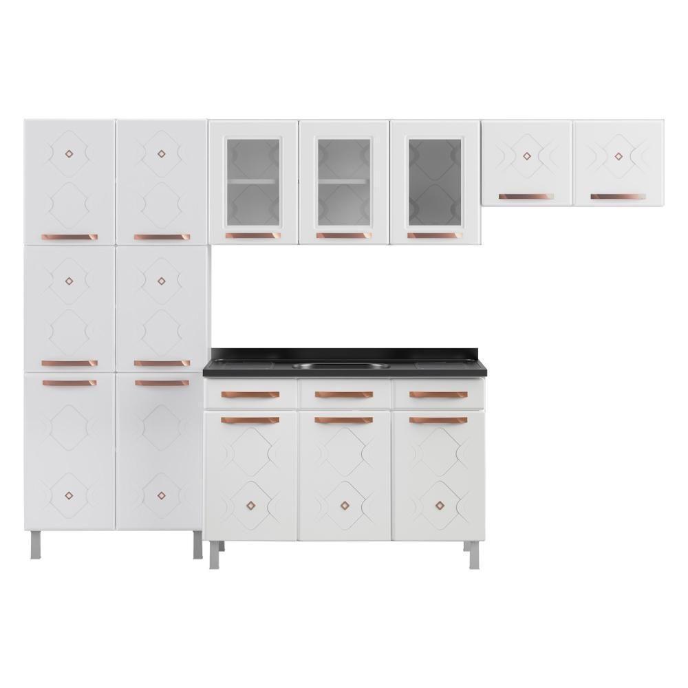 Cozinha Completa Modulada De Aço 4 Peças Com Vidros E Gabinete Pia Multimóveis Cr20352 Branco - 2