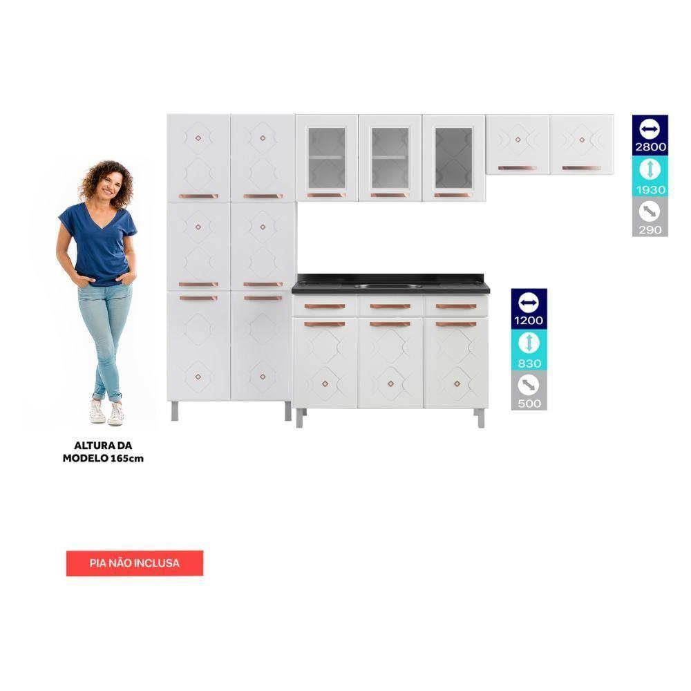 Cozinha Completa Modulada De Aço 4 Peças Com Vidros E Gabinete Pia Multimóveis Cr20352 Branco - 3