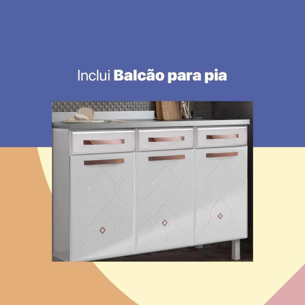 Cozinha Completa Modulada De Aço 4 Peças Com Vidros E Gabinete Pia Multimóveis Cr20352 Branco - 4