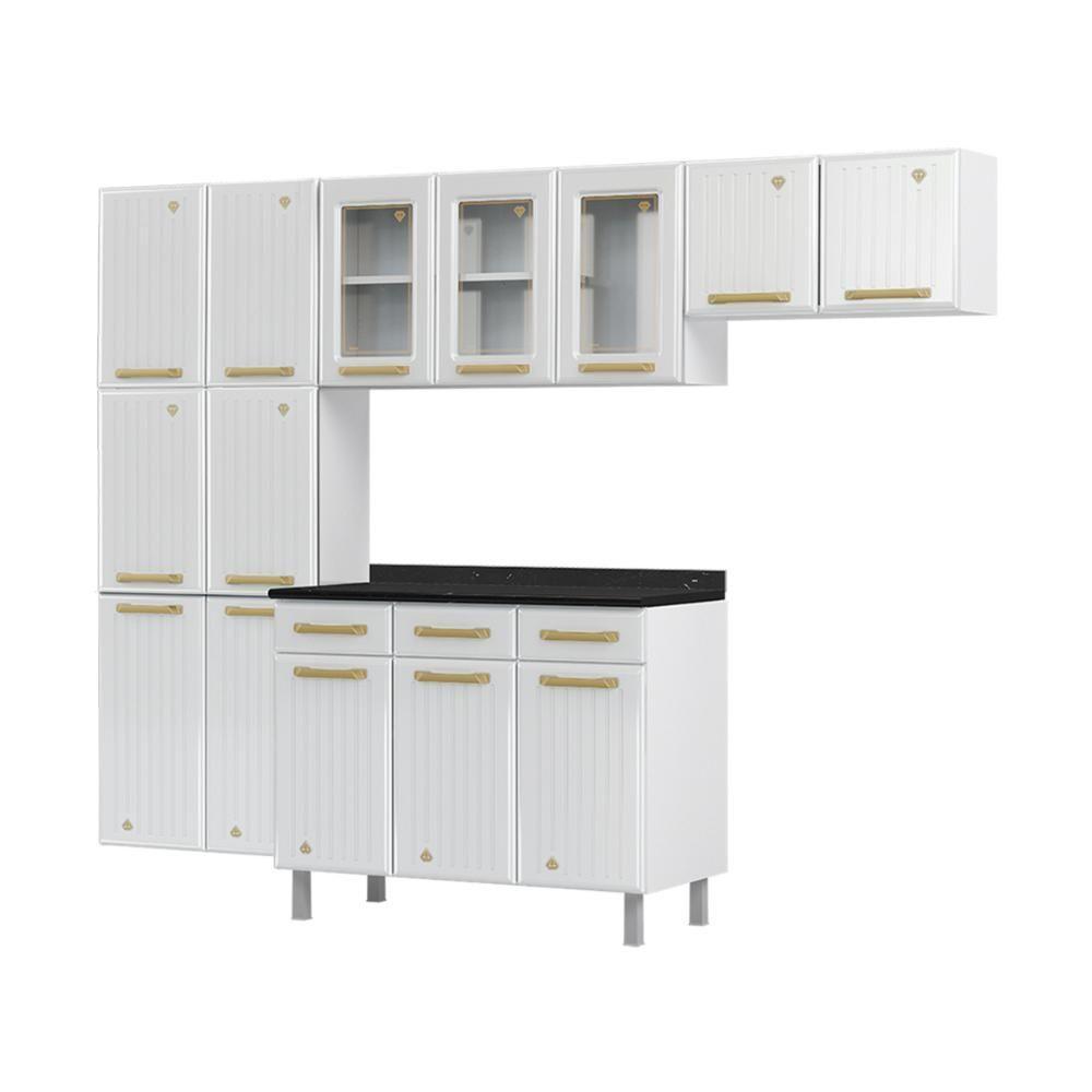 Cozinha Completa Modulada Aço 4 Peças Com Balcão Com Tampo Multimóveis Cr20370 Branco - 2