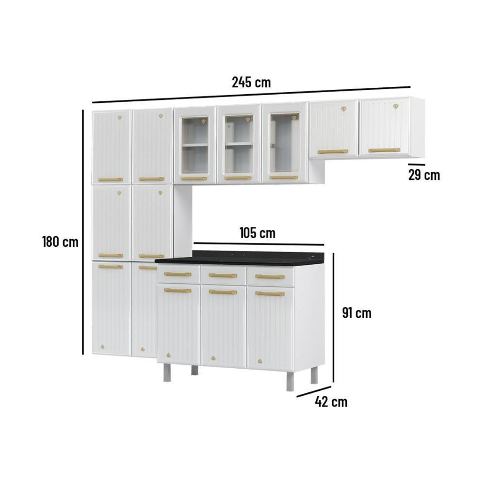 Cozinha Completa Modulada Aço 4 Peças Com Balcão Com Tampo Multimóveis Cr20370 Branco - 3