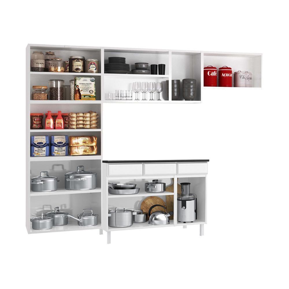 Cozinha Completa Modulada Aço 4 Peças Com Balcão Com Tampo Multimóveis Cr20370 Branco - 4