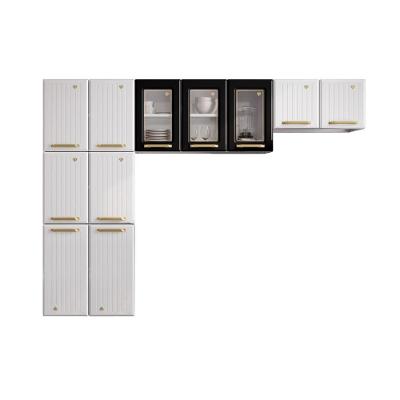 Cozinha Compacta Cr20368 Aço 3 Módulos 245cm Branco Preto com Paneleiro Suspenso e Aéreos
