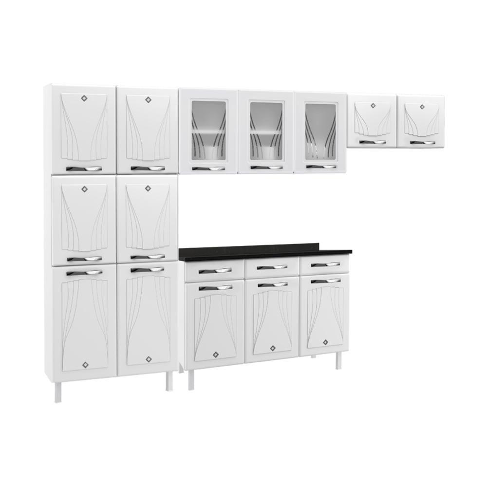 Cozinha Completa Modulada De Aço 4 Peças Com Vidros E Balcão Multimóveis Cr20356 Branco - 2