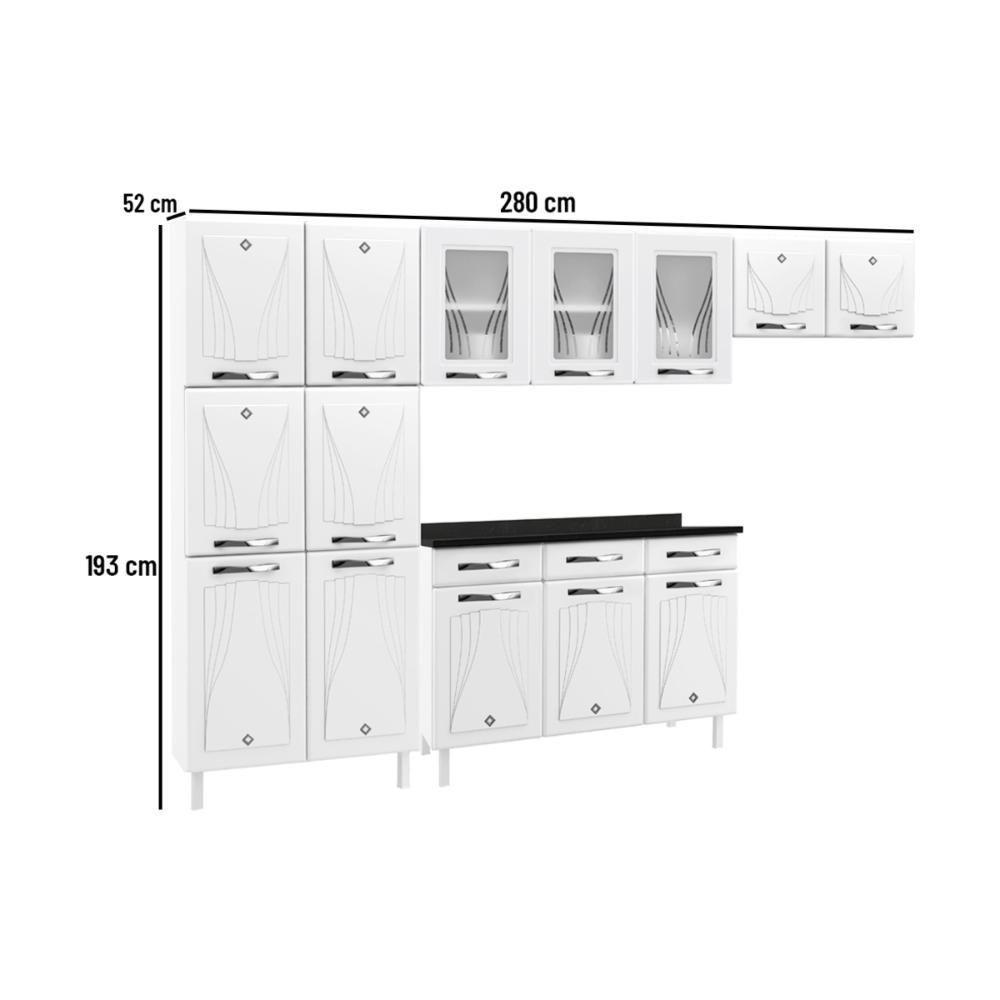 Cozinha Completa Modulada De Aço 4 Peças Com Vidros E Balcão Multimóveis Cr20356 Branco - 3