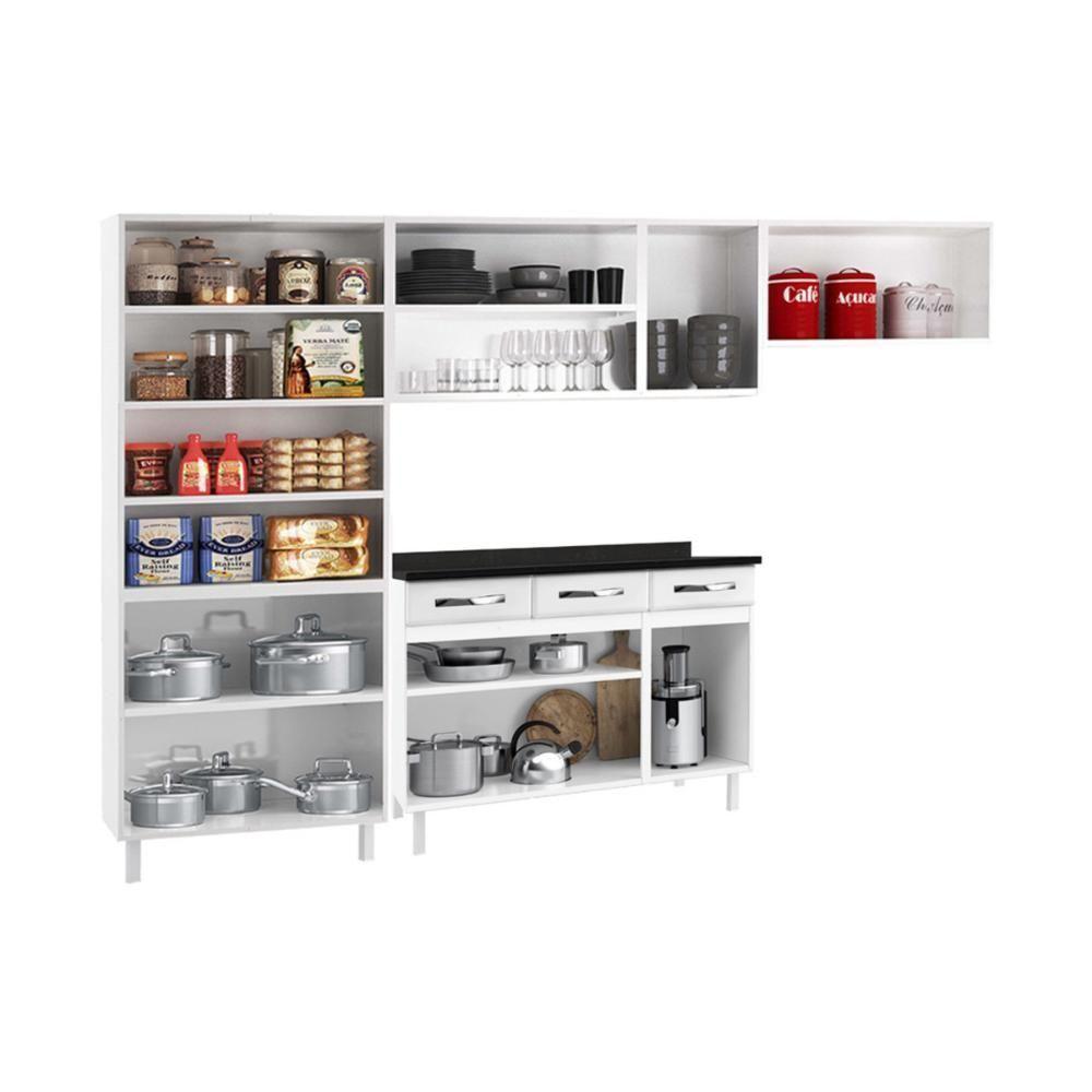 Cozinha Completa Modulada De Aço 4 Peças Com Vidros E Balcão Multimóveis Cr20356 Branco - 4