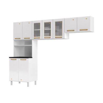 Cozinha Compacta Cr20367 Aço 3 Módulos 245cm Branco com Nicho para Forno Micro-ondas