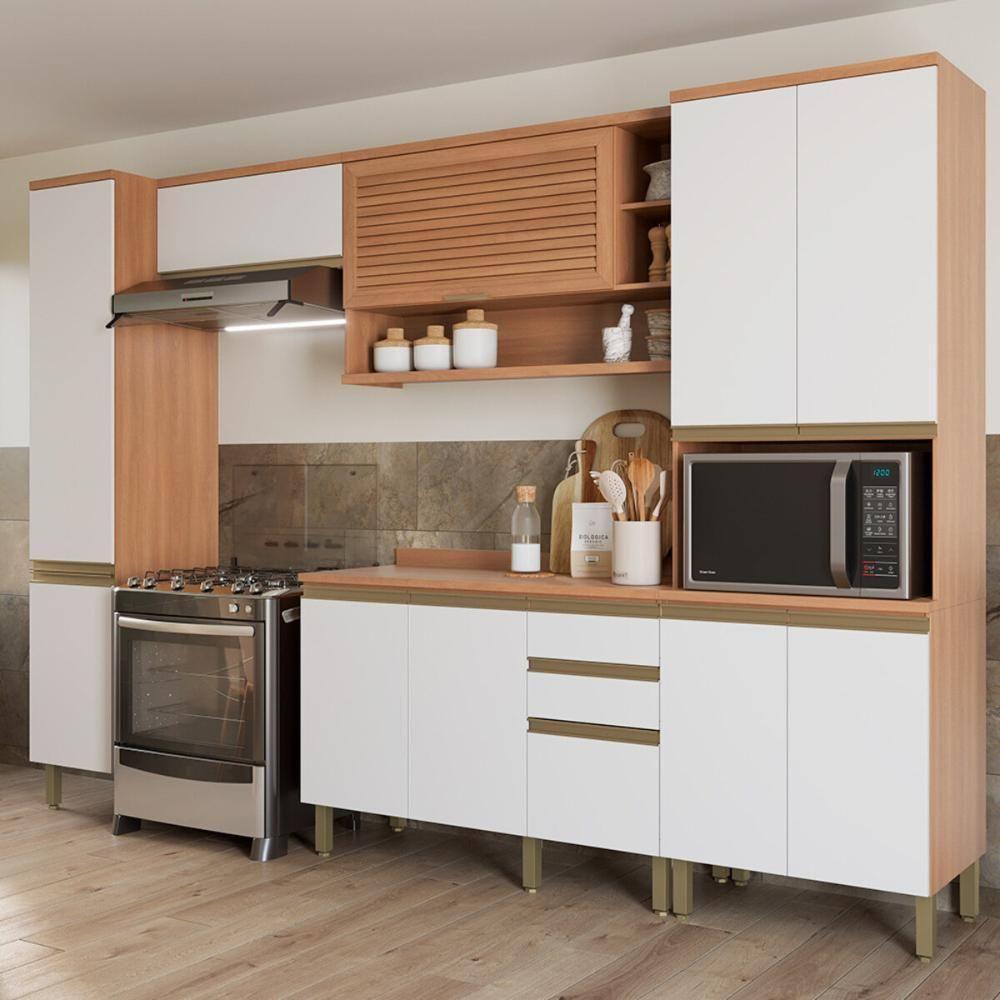 Cozinha Completa Modulada 5 Peças Com Balcão Multimóveis Cr20408 Freijó-branco - 1