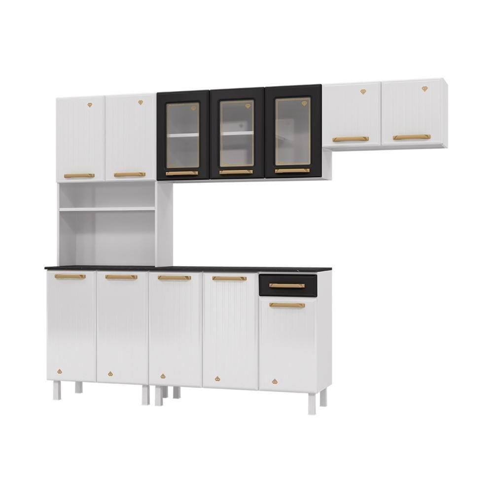 Cozinha Completa De Aço 4 Peças Armário Para Forno-micro E Balcão Multimóveis Cr20371 Branco-preto - 2