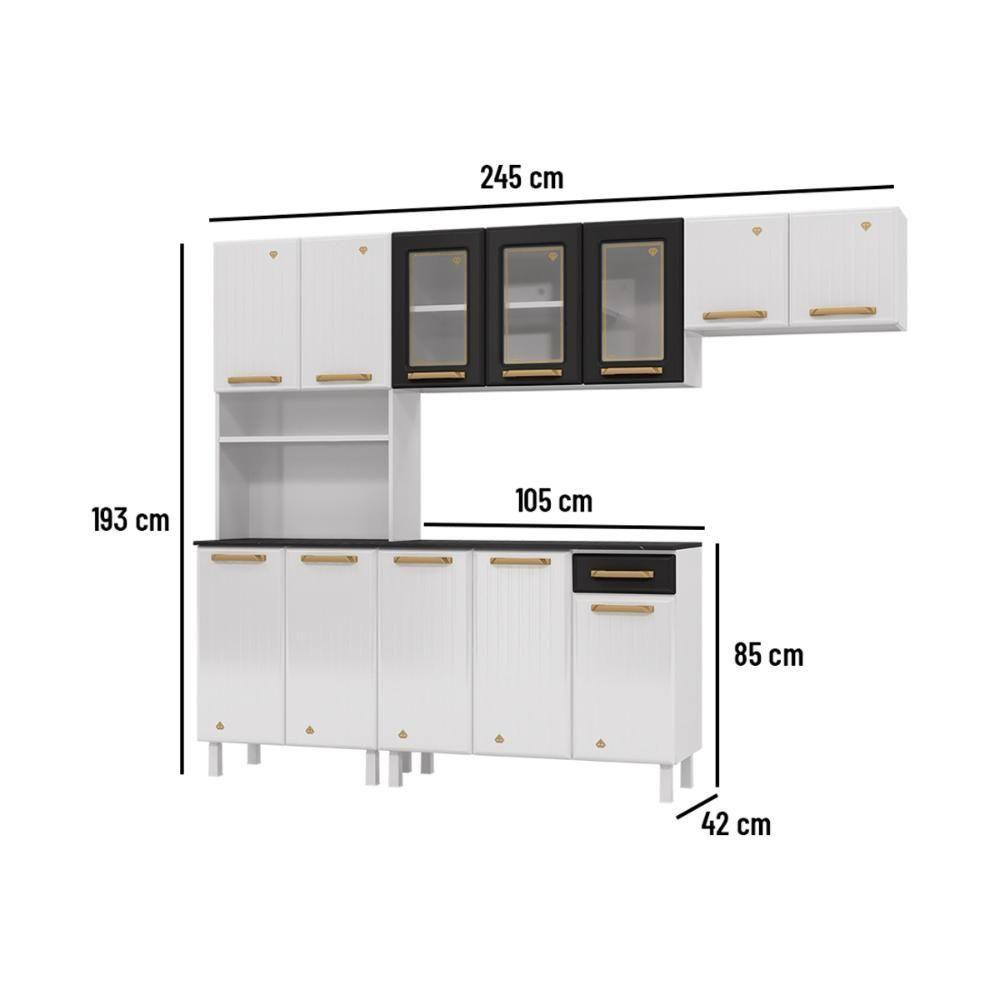 Cozinha Completa De Aço 4 Peças Armário Para Forno-micro E Balcão Multimóveis Cr20371 Branco-preto - 3