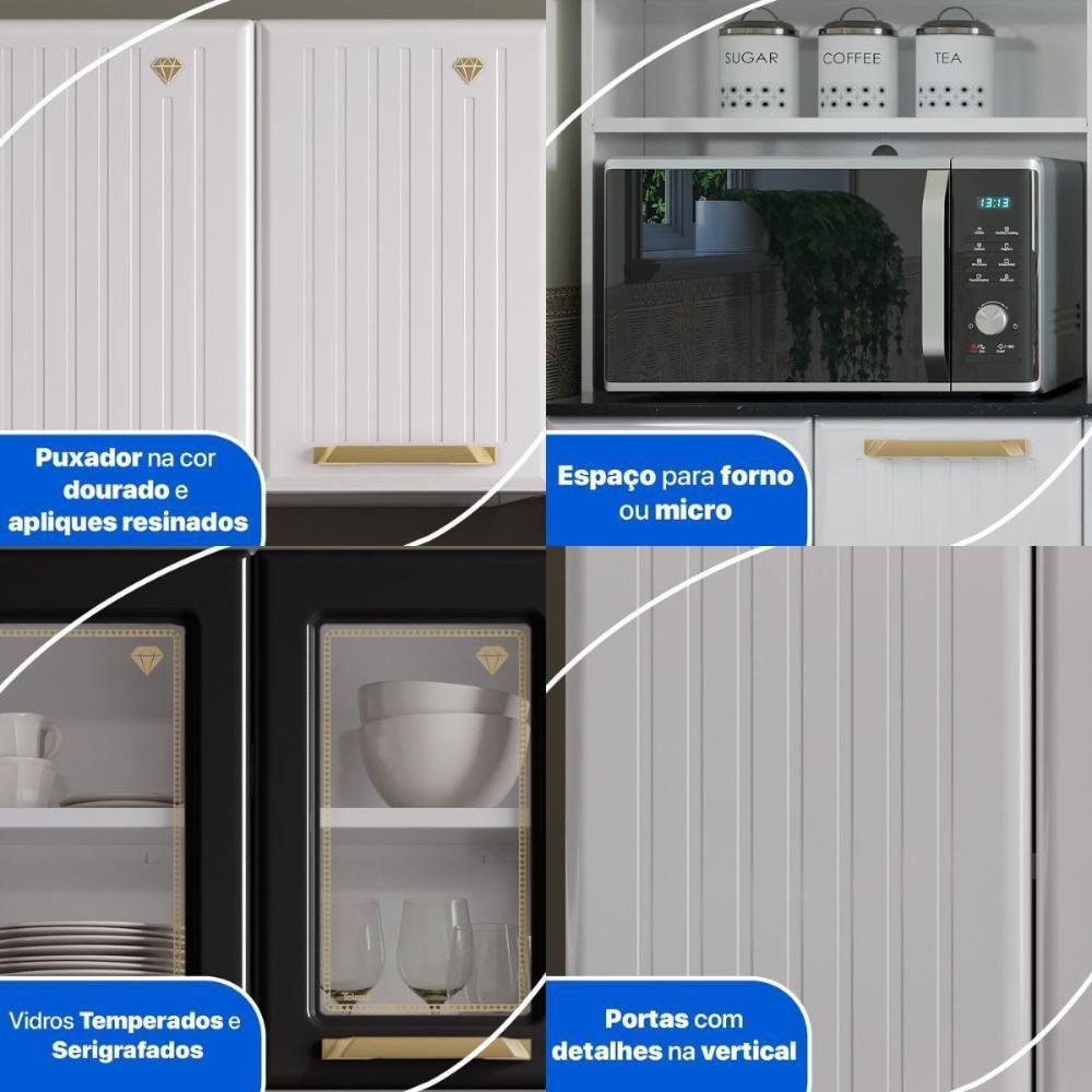 Cozinha Completa De Aço 4 Peças Armário Para Forno-micro E Balcão Multimóveis Cr20371 Branco-preto - 7