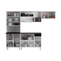Cozinha Completa De Aço 4 Peças Armário Para Forno-micro E Balcão Multimóveis Cr20371 Branco-preto