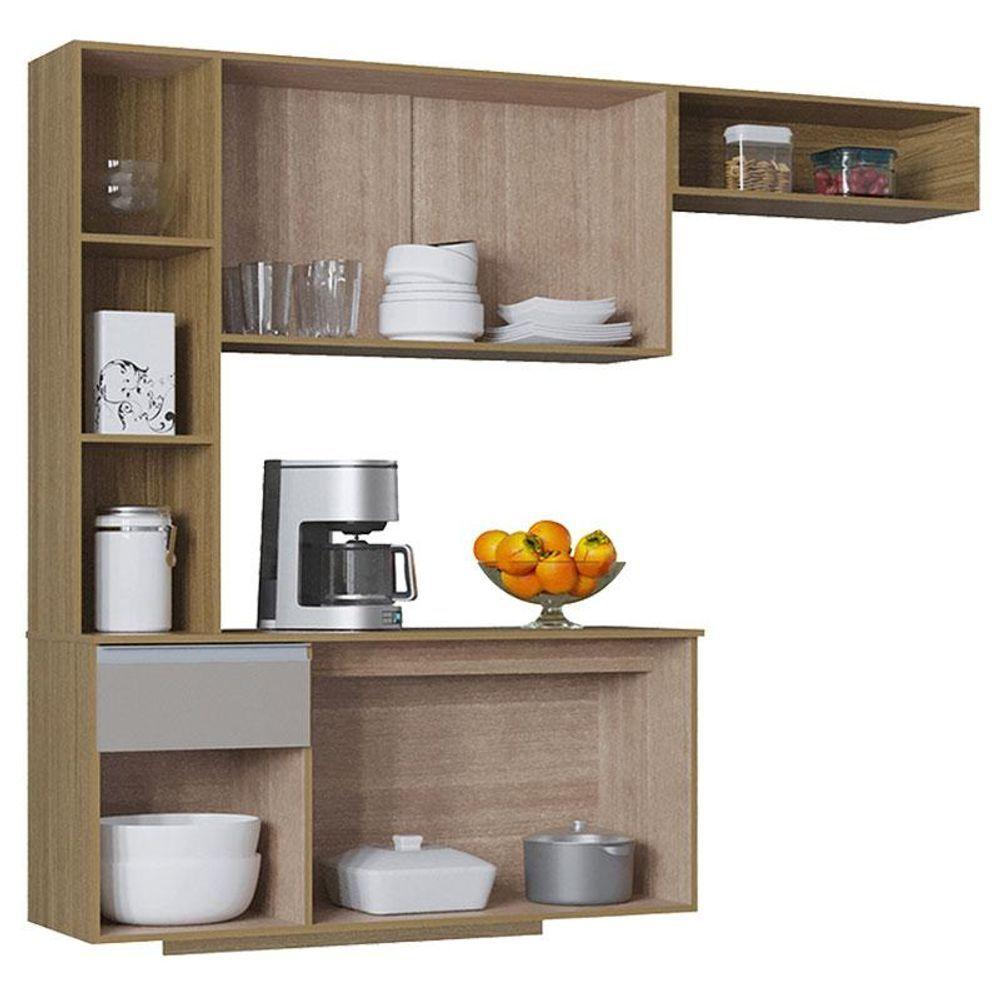 Cozinha Suspensa Com Balcão Mel 163 Cm Damasco Ripado Off White- Poquema - 3