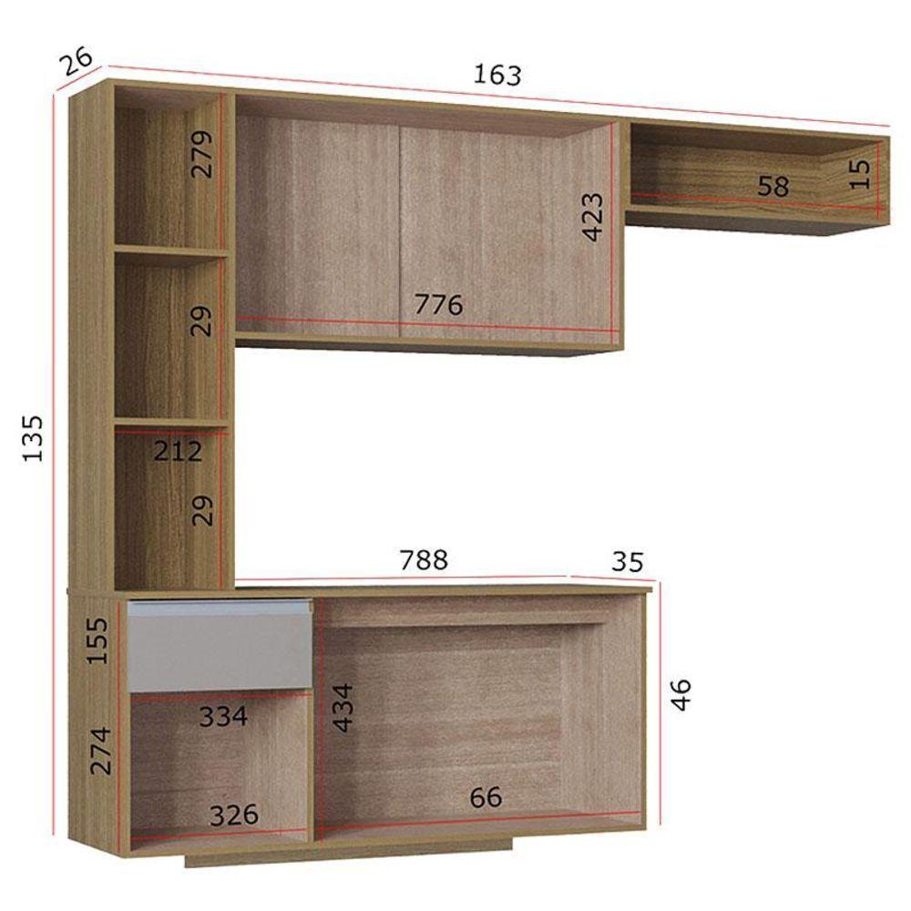 Cozinha Suspensa Com Balcão Mel 163 Cm Damasco Ripado Off White- Poquema - 5