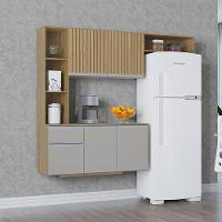 Cozinha Suspensa Com Balcão Mel 163 Cm Damasco Ripado Off White- Poquema - 2