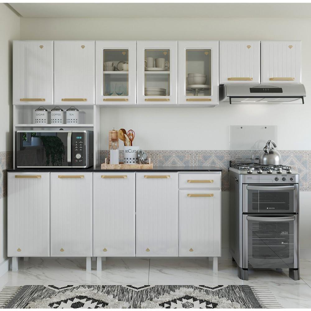 Cozinha Completa De Aço 4 Peças Armário Para Forno-micro E Balcão Multimóveis Cr20371 Branco - 1