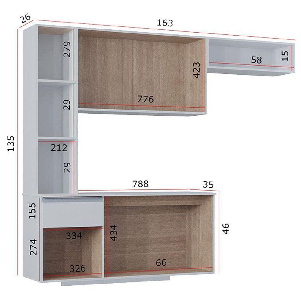 Cozinha Suspensa Com Balcão Mel 163 Cm Branco- Poquema - 5