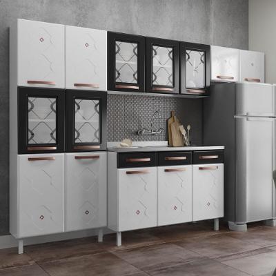 Cozinha Completa Modulada de Aço Cr20351 5 Portas Brilhante 280cm Branco Preto