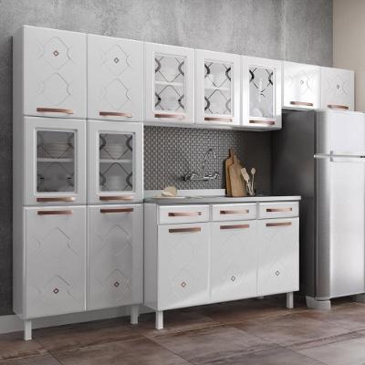 Cozinha Completa Modulada de Aço Cr20351 5 Portas 280cm Branco com Vidros e Gabinete