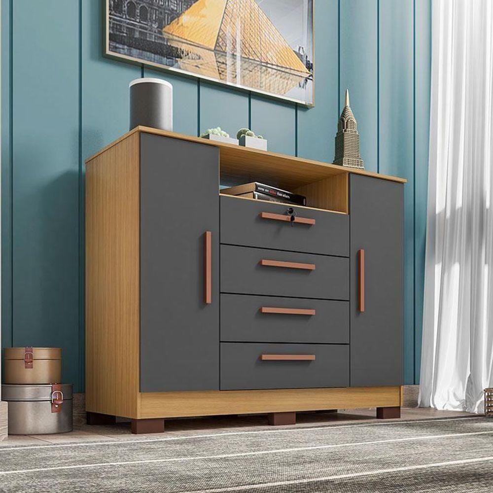 Comôda Madri Com Armário Multiuso Versátile Carvalho Americano Grafite - Incorplac - 3