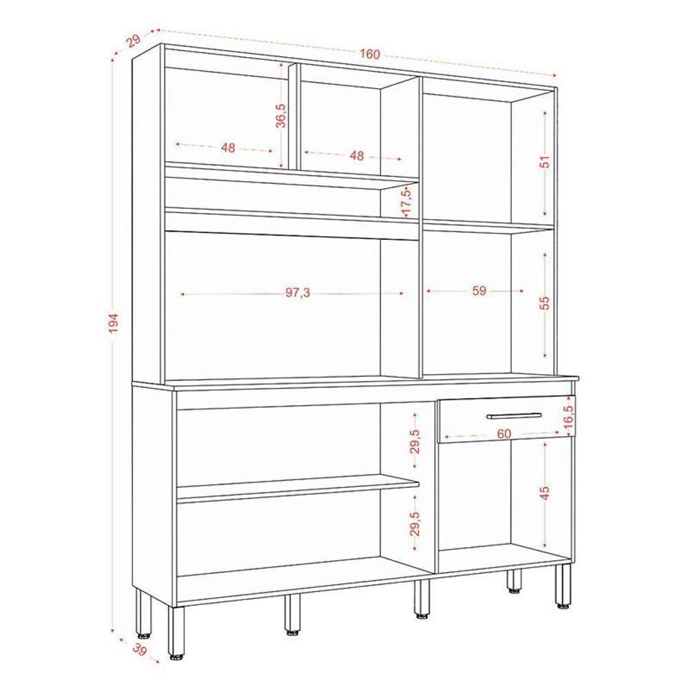 Kit Cozinha Compacta Siena 2000446 Avena Grafite - Aramóveis - 3