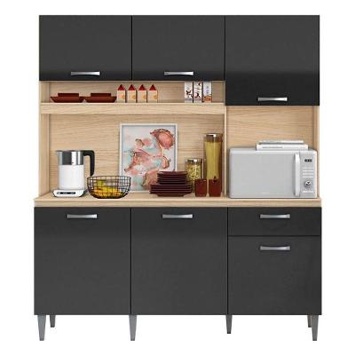 Kit Cozinha Compacta Siena 2000446 5 Portas 2 Gavetas MDF 160cm Grafite Avena