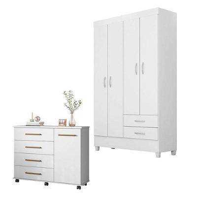 Cômoda e Guarda Roupa Solteiro Flora Astro 5 Portas Giratórias 6 Gavetas em MDP Branco Flex