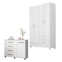 Cômoda Flora E Guarda Roupa Solteiro Astro Branco Flex - Demóbile - 1